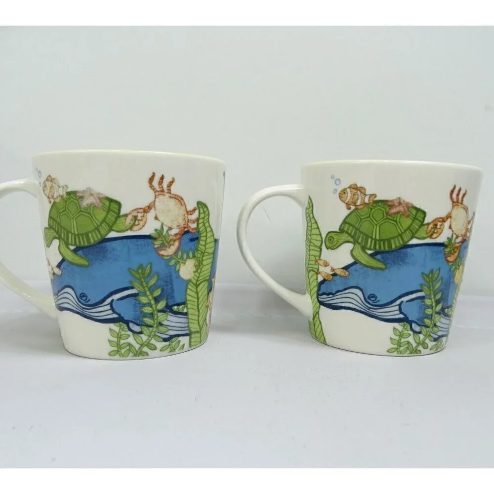 Lot 2 Starbucks Under the Sea Mugs Cup Whale Turtle Submarine Fish Ocean 1 faded